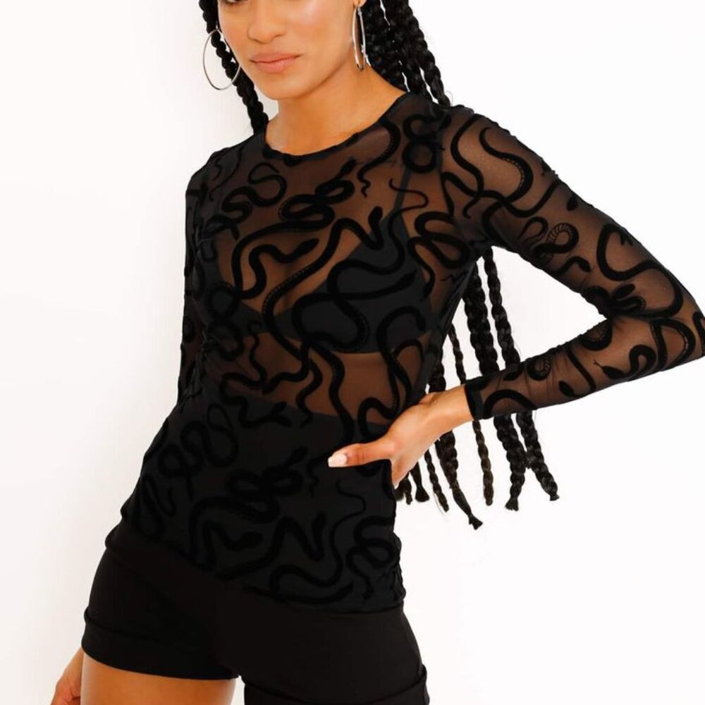 Black Milk Nest of snakes sheer long sleeve top